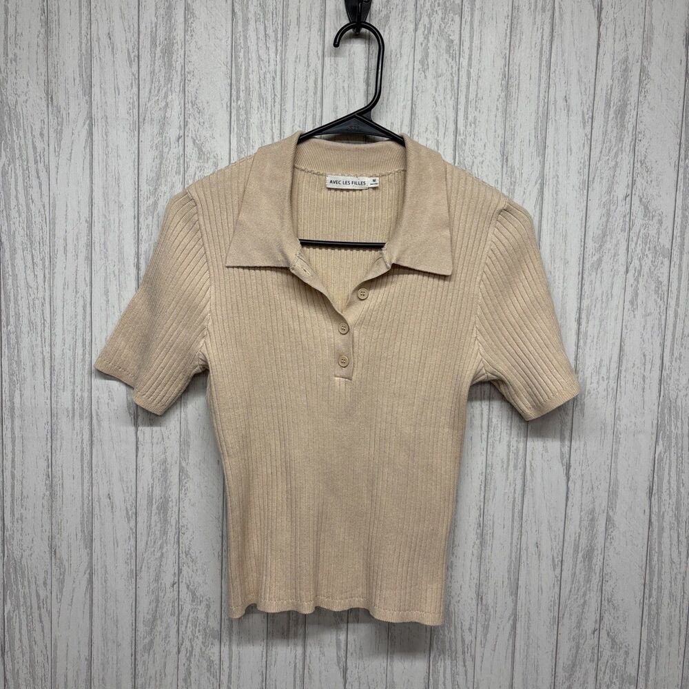 Womens Size M Avec Les Filles Knit Polo Top EUC
